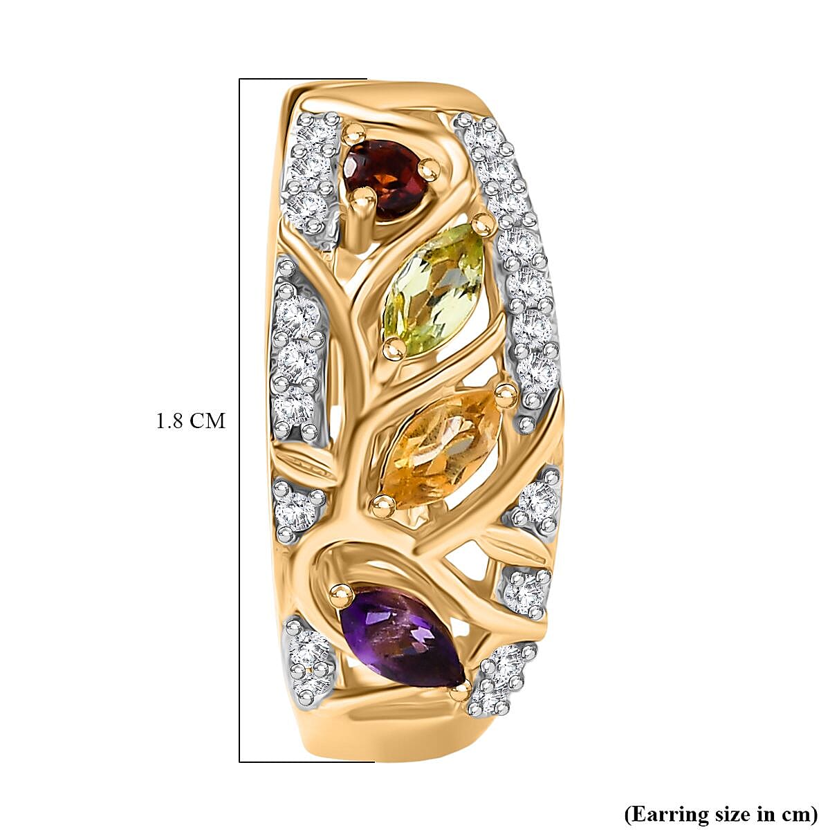 GP Italian Garden Collection - African Amethyst & Multi Gemstones Hoop Earring in 18K Vermeil Yellow Gold Plated Sterling Silver 0.95 Ct.