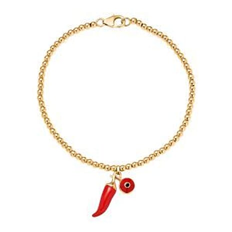 GP Chilli Pepper Collection -  Enamelled Charm Bracelet with Blue Sapphire (Size - 8) with Lobster Clasp in 18K Vermeil Yellow Gold Plated Sterling Silver, Silver Wt.6.74 Gms.