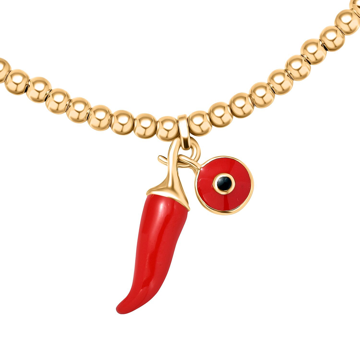 GP Chilli Pepper Collection - Enamelled Charm Bracelet with Blue Sapphire (Size - 8) with Lobster Clasp in 18K Vermeil Yellow Gold Plated Sterling Silver, Silver Wt.6.74 Gms. GP Chilli Pepper Collection - Enamelled Charm Bracelet with Blue Sapphire (Size - 8) with Lobster Clasp in 18K Vermeil Yellow Gold Plated Sterling Silver, Silver Wt.6.74 Gms.