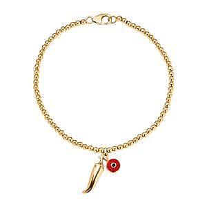 GP Chilli Pepper Collection - Plain Charm Bracelet with Blue Sapphire (Size - 8) with Lobster Clasp in 18K Vermeil Yellow Gold Plated Sterling Silver, Silver Wt.6.75 Gms.