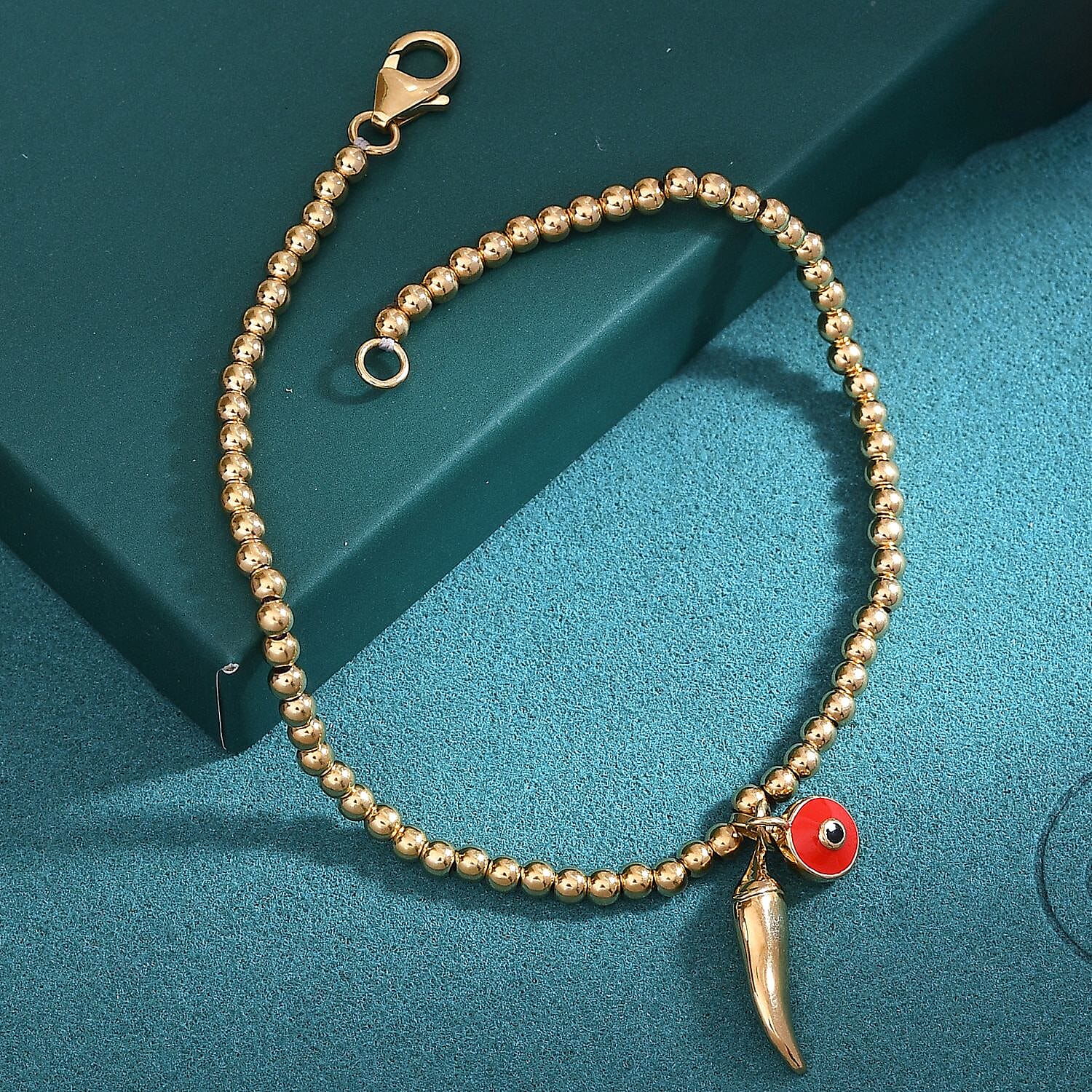 GP Chilli Pepper Collection - Plain Charm Bracelet with Blue Sapphire (Size - 8) with Lobster Clasp in 18K Vermeil Yellow Gold Plated Sterling Silver, Silver Wt.6.75 Gms.