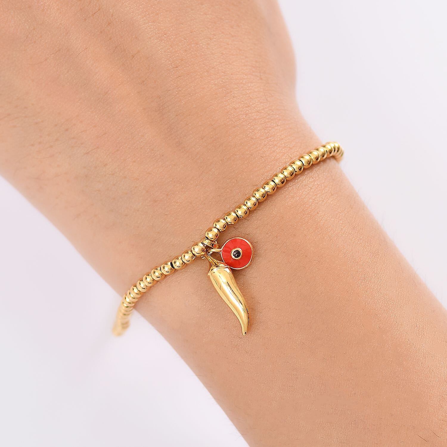 GP Chilli Pepper Collection - Plain Charm Bracelet with Blue Sapphire (Size - 8) with Lobster Clasp in 18K Vermeil Yellow Gold Plated Sterling Silver, Silver Wt.6.75 Gms.