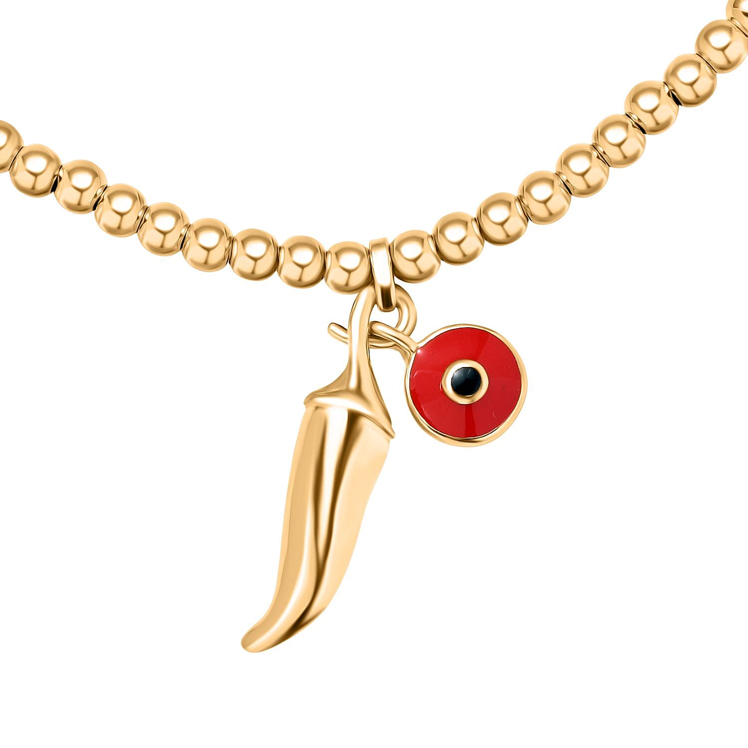 GP Chilli Pepper Collection - Plain Charm Bracelet with Blue Sapphire (Size - 8) with Lobster Clasp in 18K Vermeil Yellow Gold Plated Sterling Silver, Silver Wt.6.75 Gms.