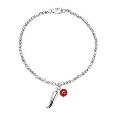 GP Chilli Pepper Collection - Plain Chilli Charm Bracelet (Size - 8) with Lobster Clasp in Rhodium Overlay Sterling Silver