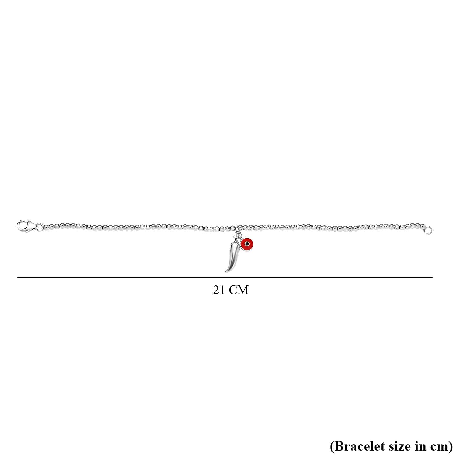 GP Chilli Pepper Collection -  Plain Charm Bracelet with Blue Sapphire (Size - 8) with Lobster Clasp in Rhodium Overlay Sterling Silver, Silver Wt.6.55 Gms