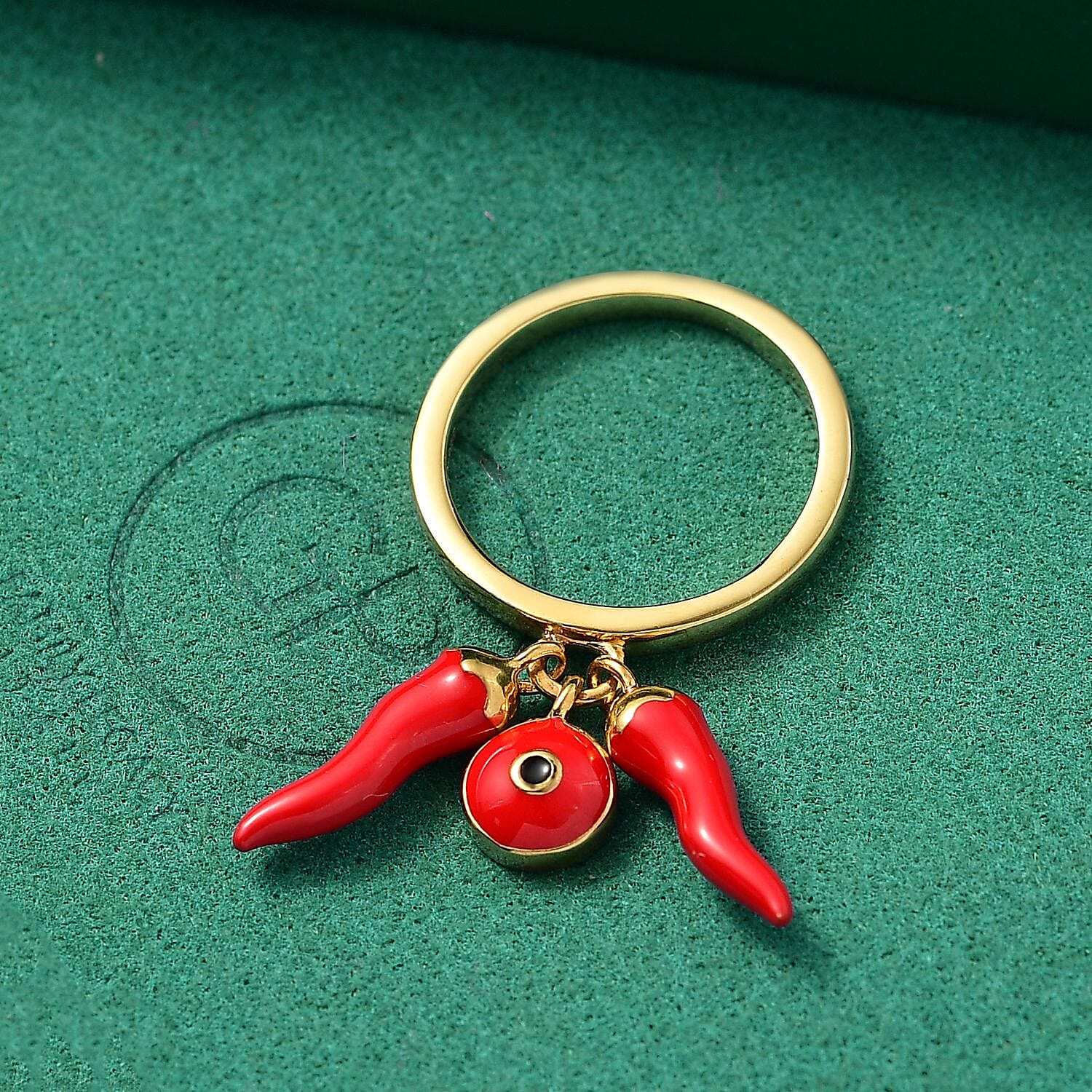 GP Chilli Pepper Collection - Blue Sapphire Enamelled Charm Ring  in 18K Vermeil Yellow Gold Plated Sterling Silver