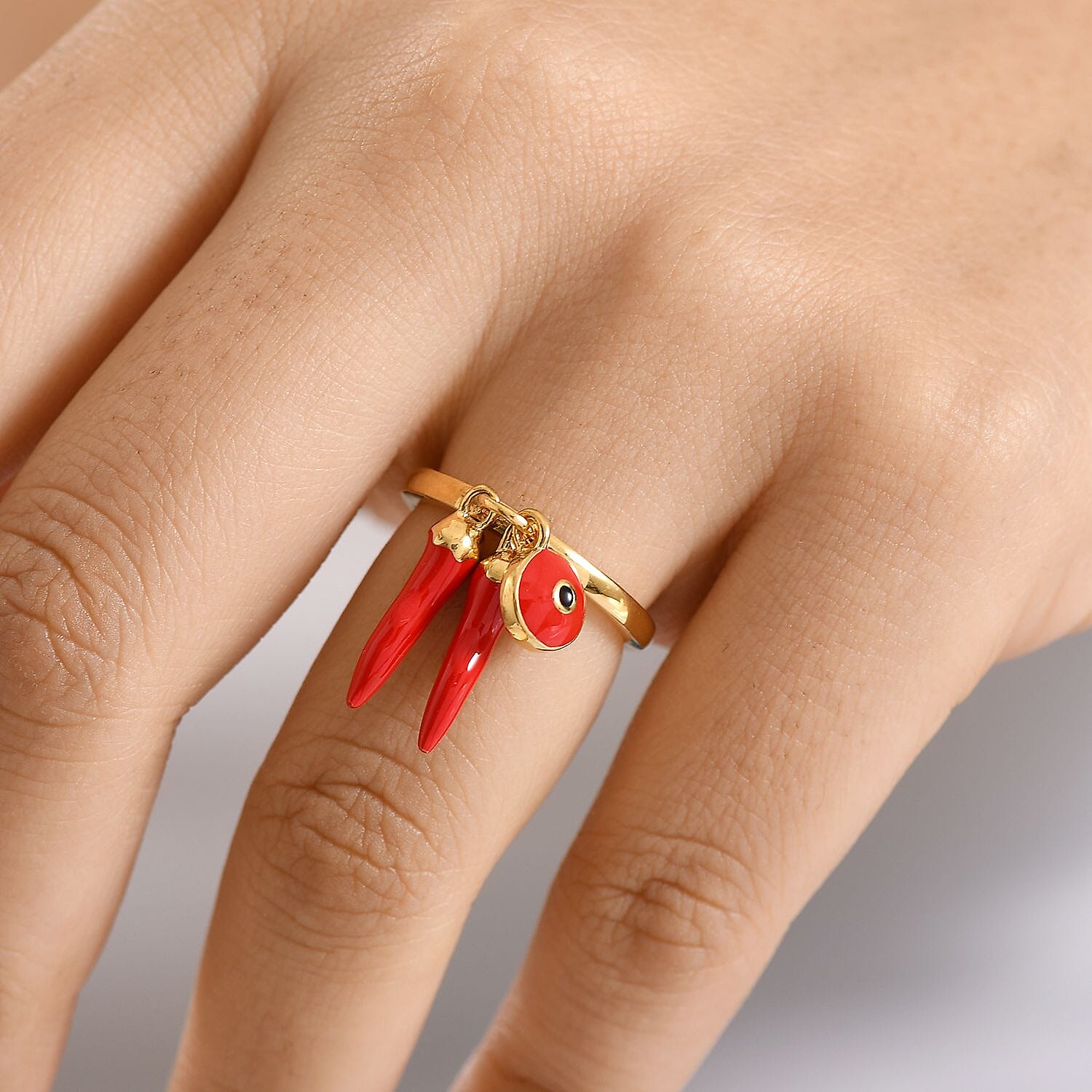 GP Chilli Pepper Collection - Blue Sapphire Enamelled Charm Ring  in 18K Vermeil Yellow Gold Plated Sterling Silver