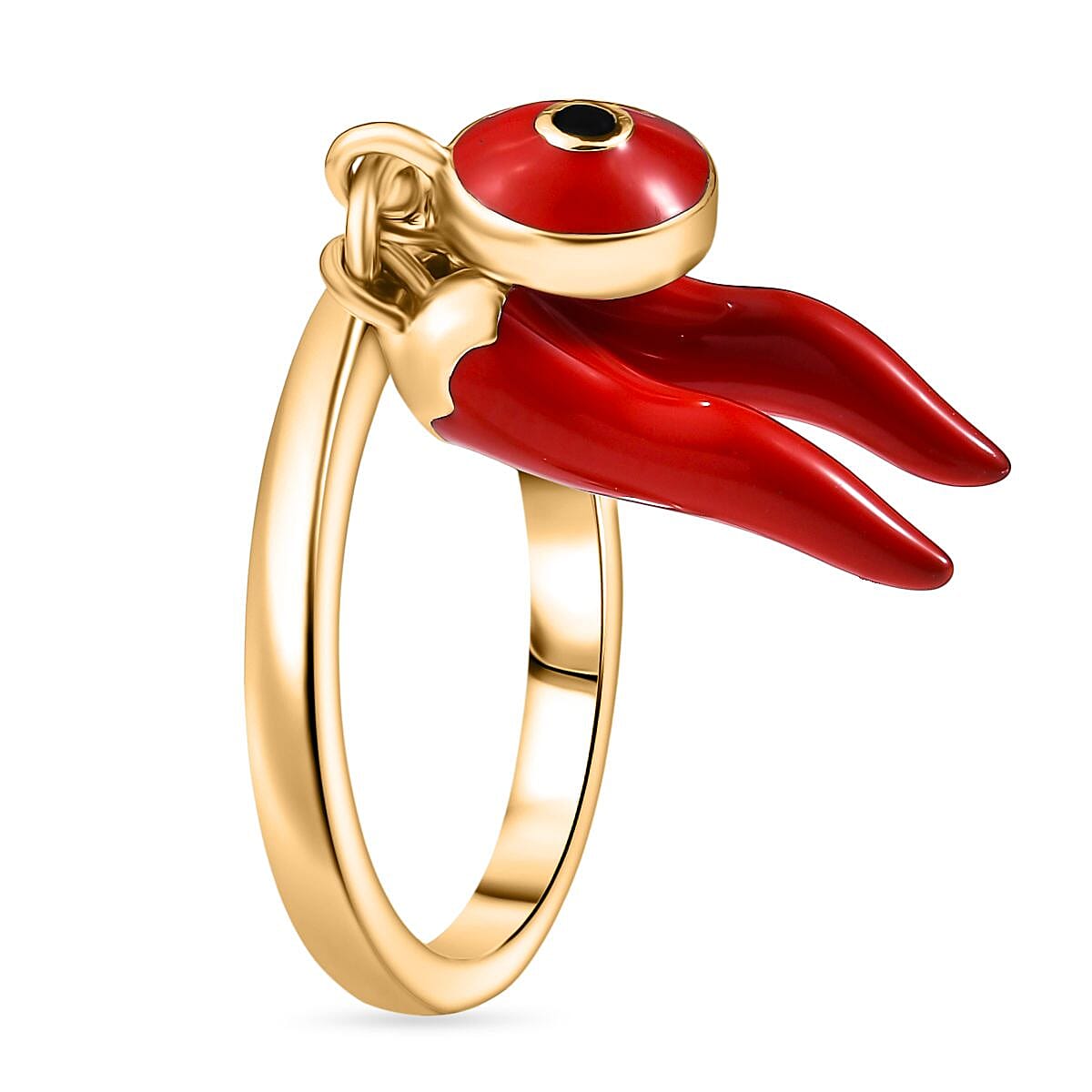 GP Chilli Pepper Collection - Blue Sapphire Enamelled Charm Ring  in 18K Vermeil Yellow Gold Plated Sterling Silver