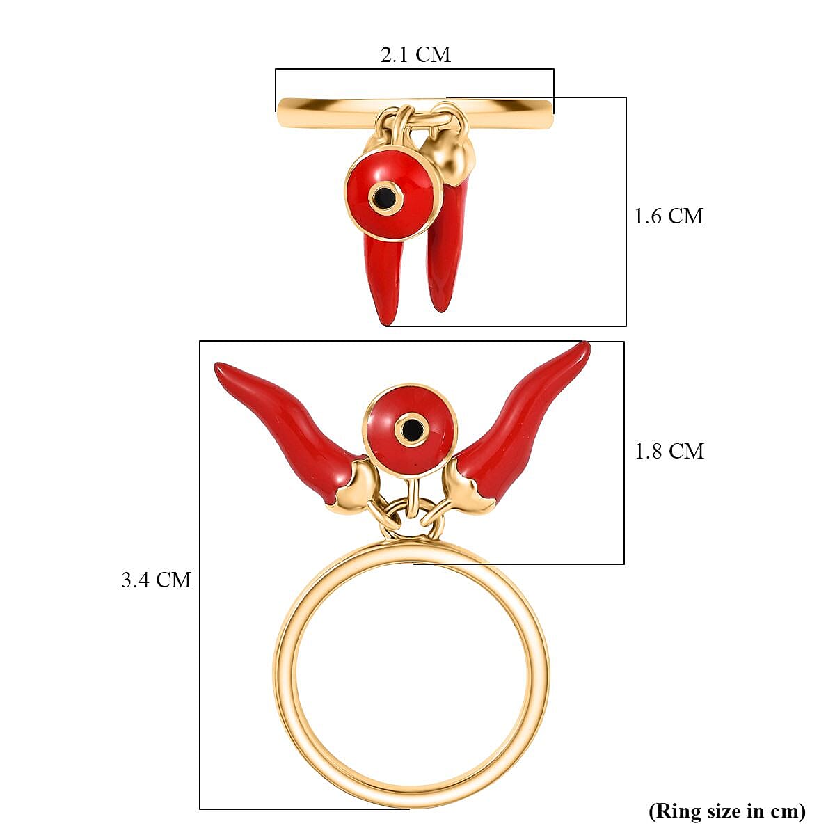 GP Chilli Pepper Collection - Blue Sapphire Enamelled Charm Ring  in 18K Vermeil Yellow Gold Plated Sterling Silver