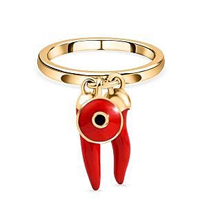 GP Chilli Pepper Collection - Enamelled Red Chilli Charm Ring in 18K Vermeil Yellow Gold Over Sterling Silver