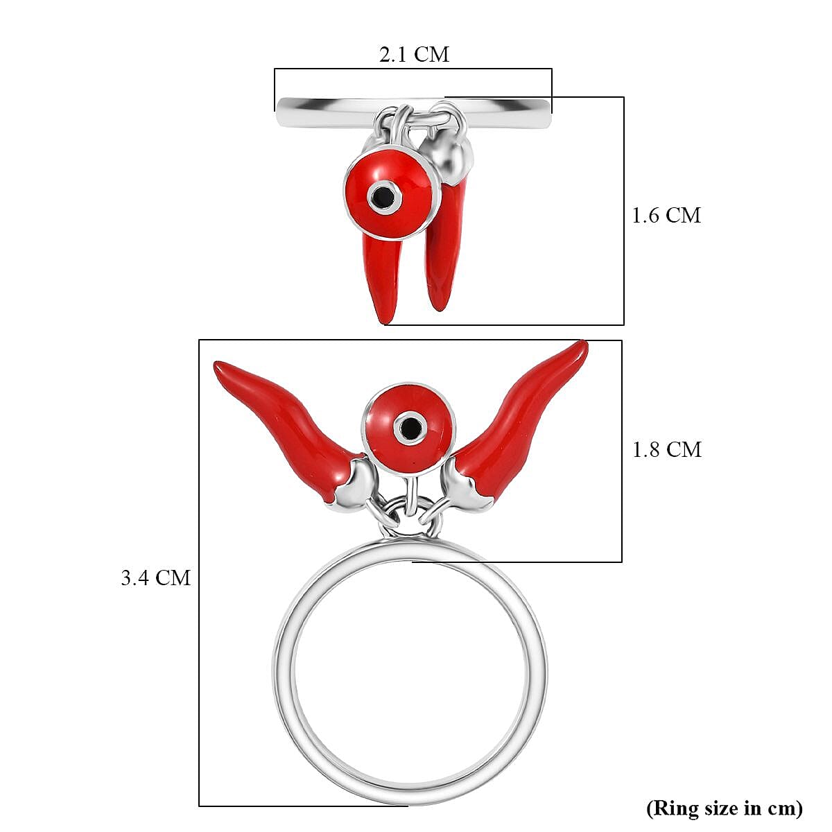 GP Chilli Pepper Collection - Blue Sapphire Enamelled Charm Ring in Rhodium Overlay Sterling Silver