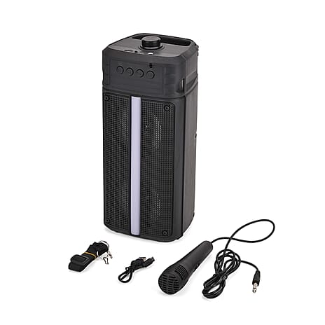 Powerful Bluetooth Speaker with 2M Wired Microphone - Seven Colored Lights with 1800mAh Battery (Size 16x13.5x35cm) - Black