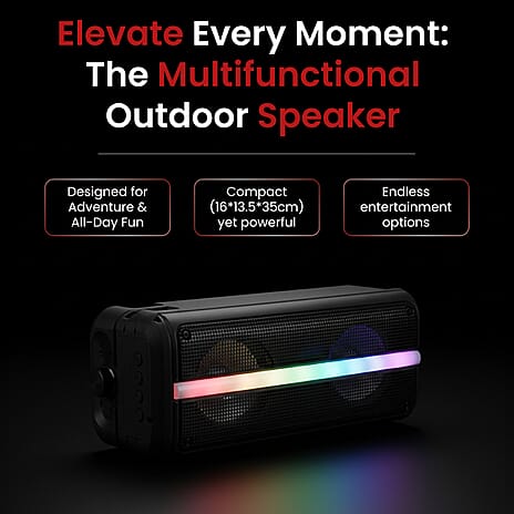 Powerful Bluetooth Speaker with 2M Wired Microphone - Seven Colored Lights with 1800mAh Battery (Size 16x13.5x35cm) - Black