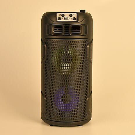 Solar Powered Bluetooth Speaker with Seven Colored Lights - BT-USB-TF Card (Size 15x32.5X15 cm) - Black