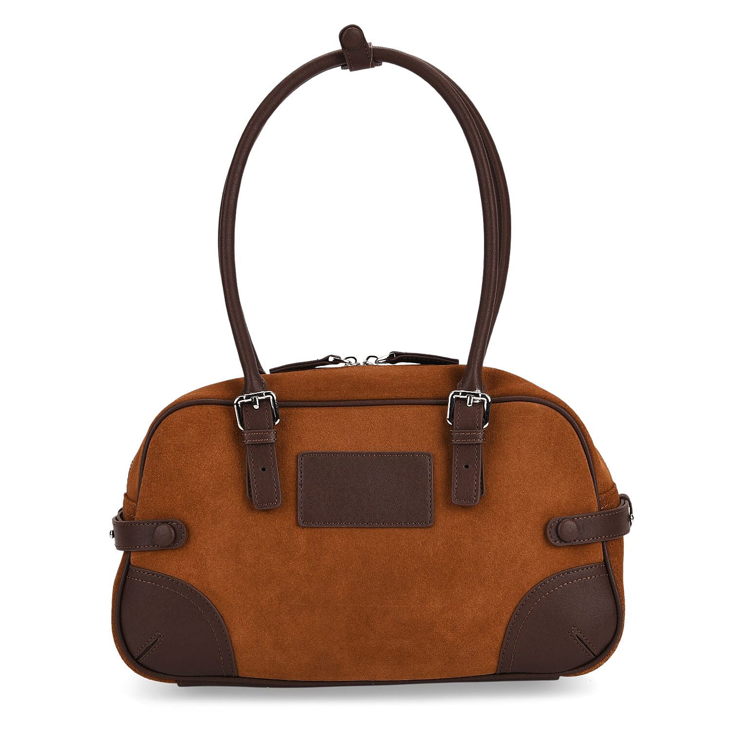 Two-Tone Genuine Leather Structured Bowling Bag - Brown