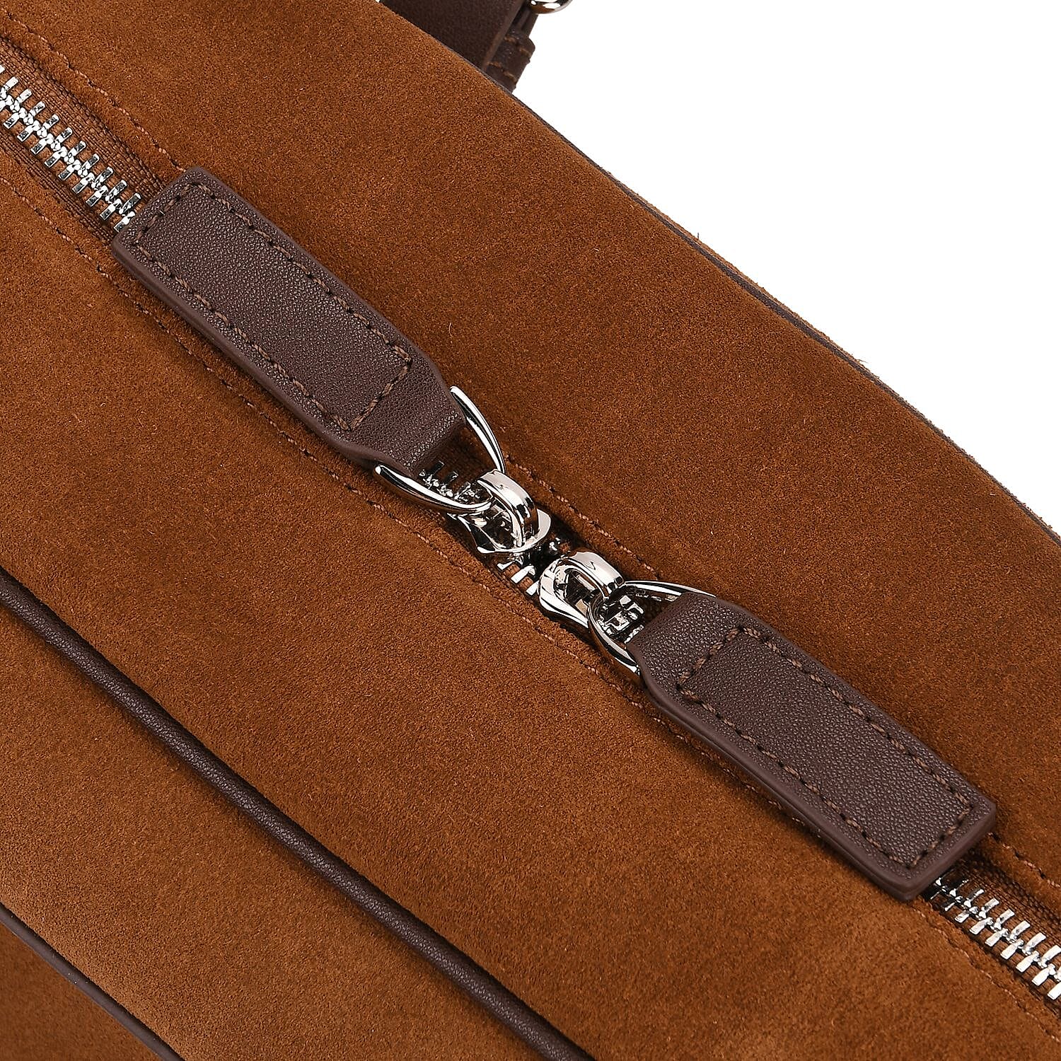 Two-Tone Genuine Leather Structured Bowling Bag - Brown