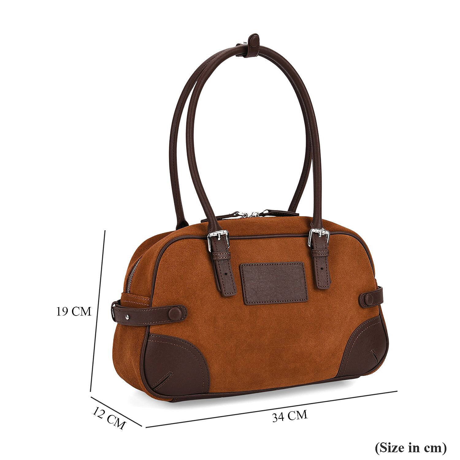 Two-Tone Genuine Leather Structured Bowling Bag - Brown