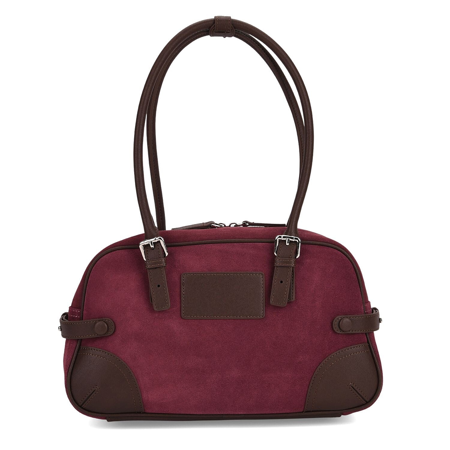 Two-Tone Genuine Leather Structured Bowling Bag - Dark Plum