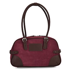 Two-Tone Genuine Leather Structured Bowling Bag - Dark Plum