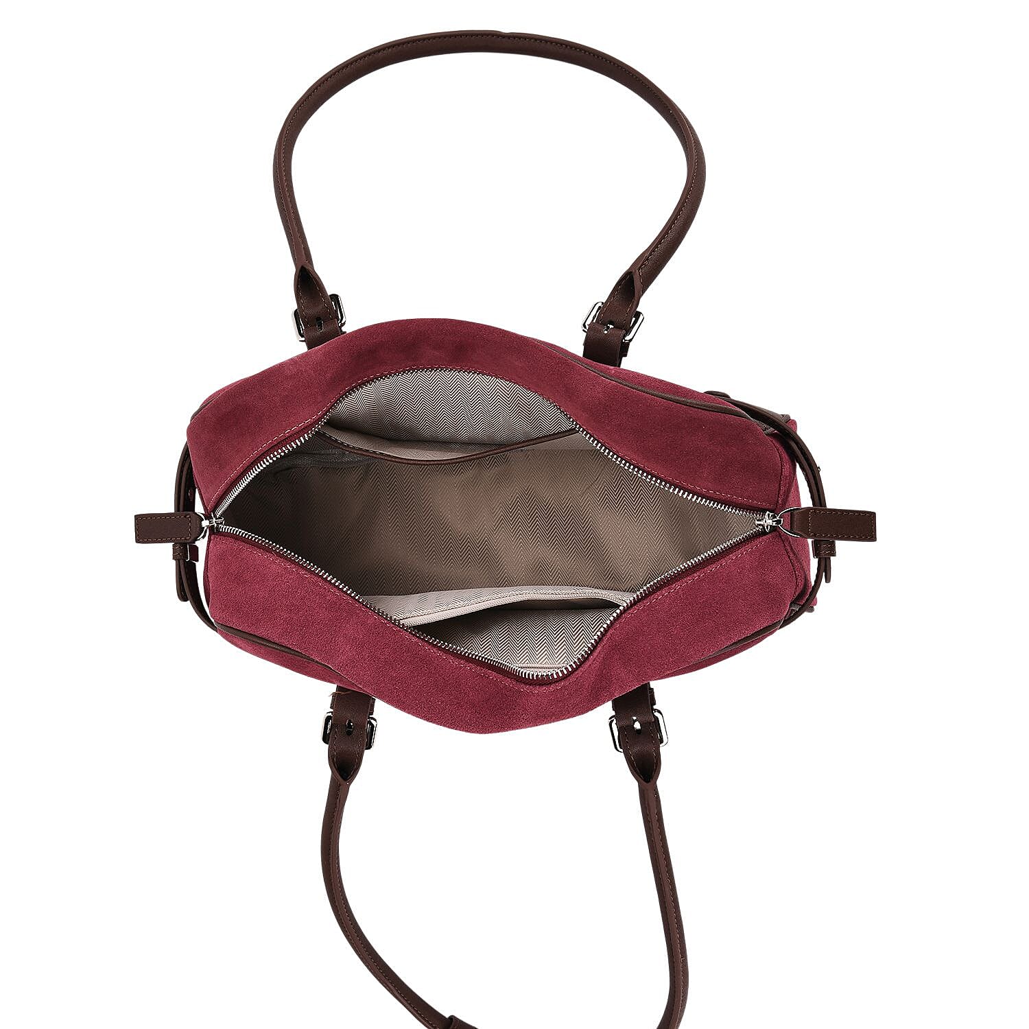 Two-Tone Genuine Leather Structured Bowling Bag - Dark Plum