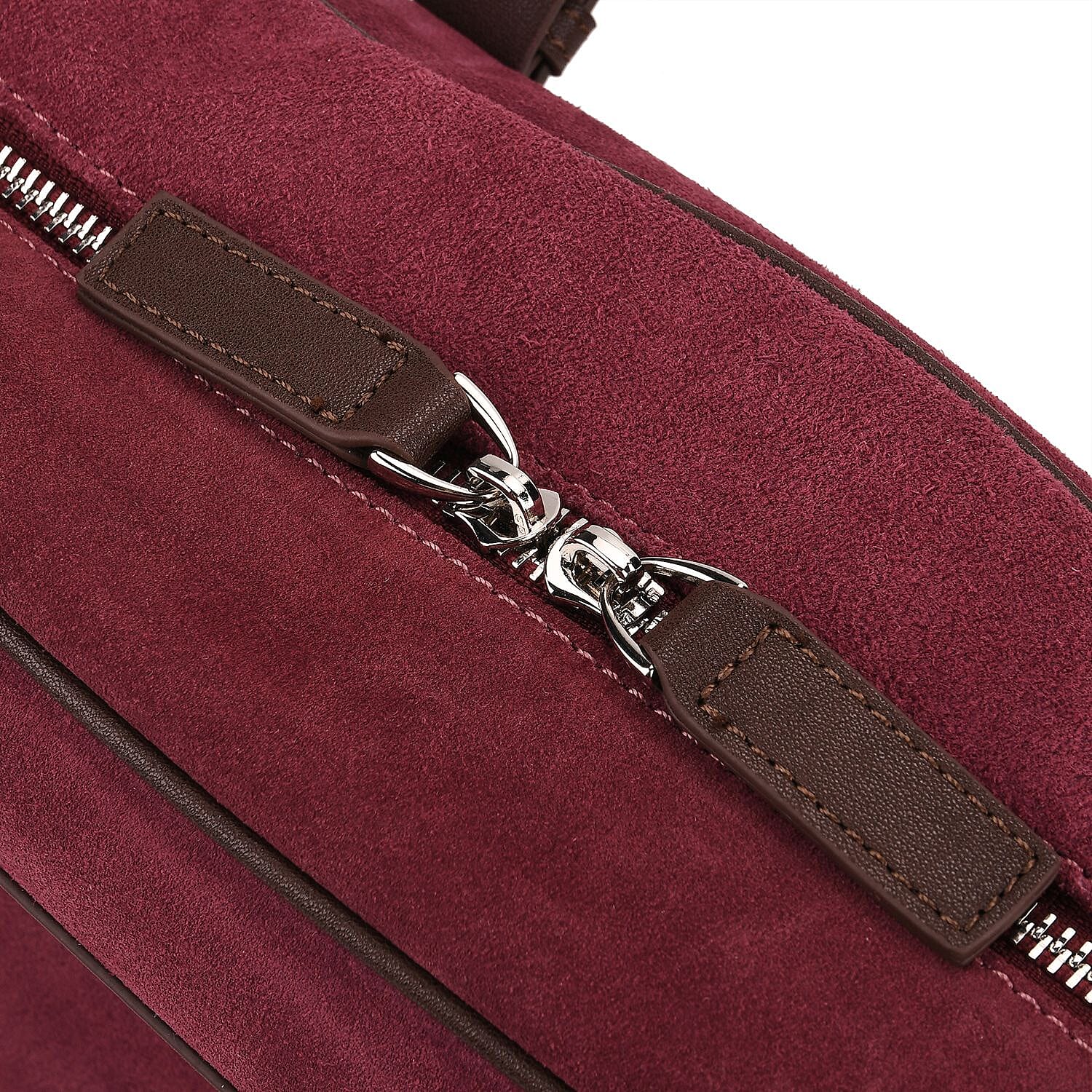 Two-Tone Genuine Leather Structured Bowling Bag - Dark Plum