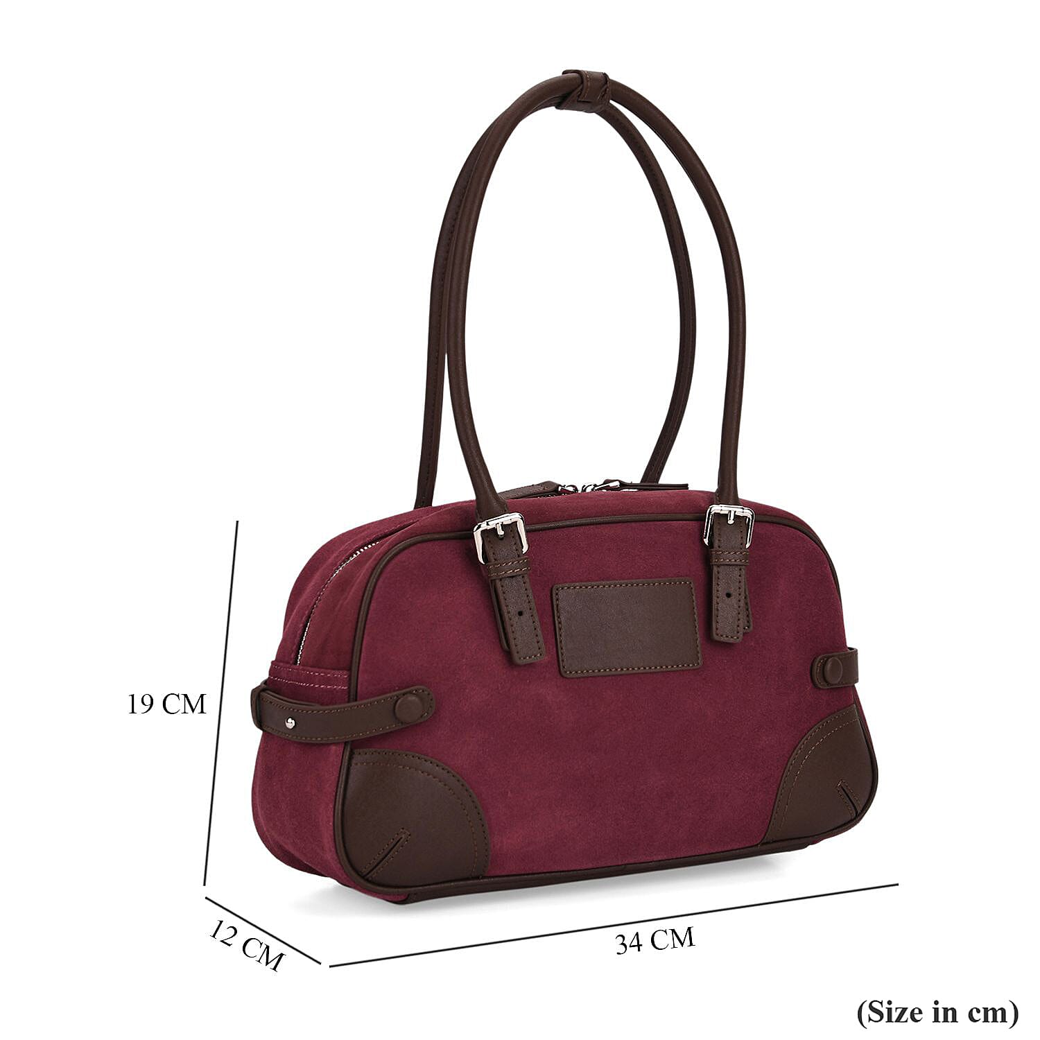 Two-Tone Genuine Leather Structured Bowling Bag - Dark Plum