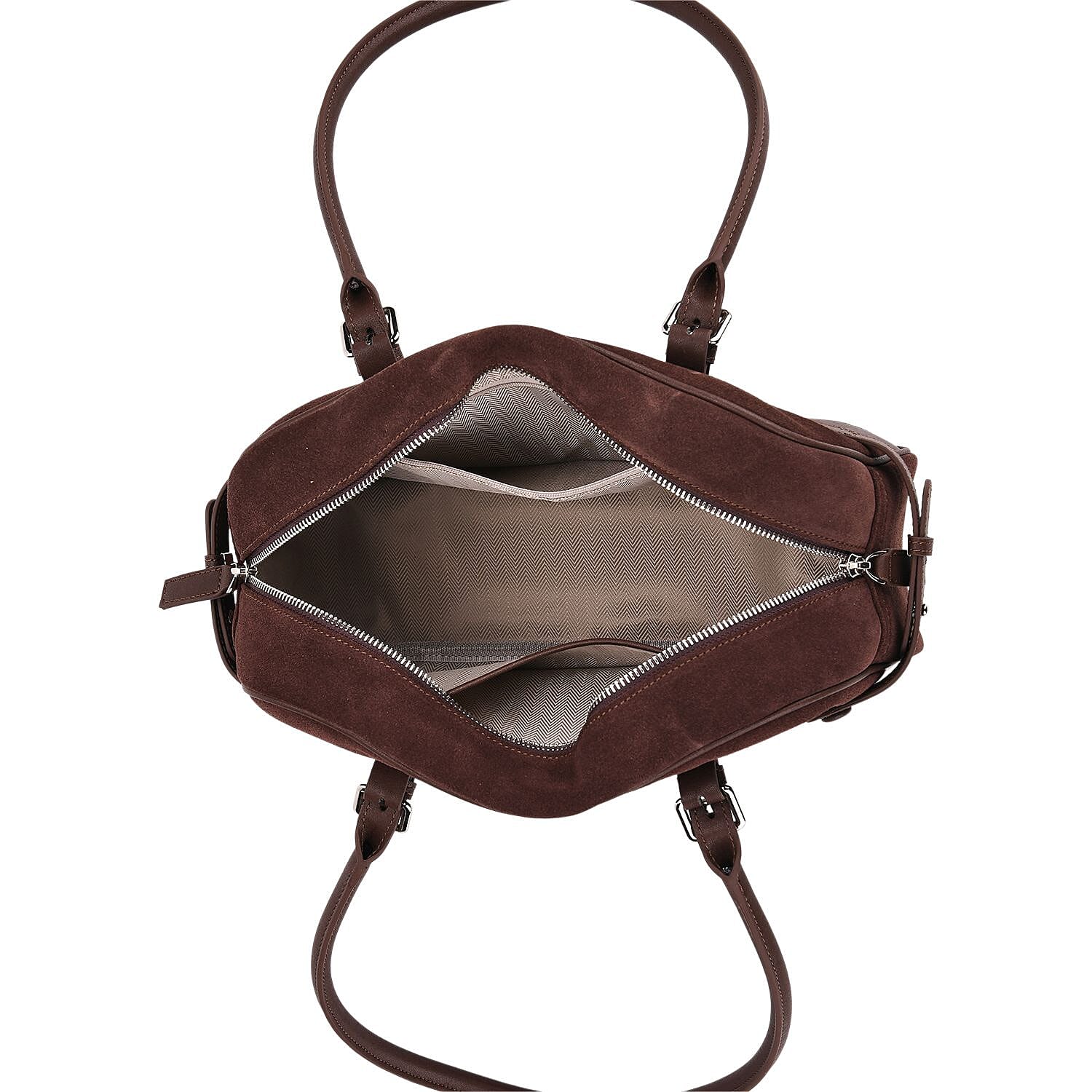 Two-Tone Genuine Leather Structured Bowling Bag - Dark Coffee