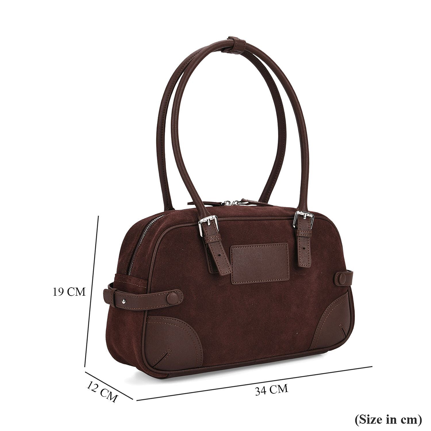 Two-Tone Genuine Leather Structured Bowling Bag - Dark Coffee