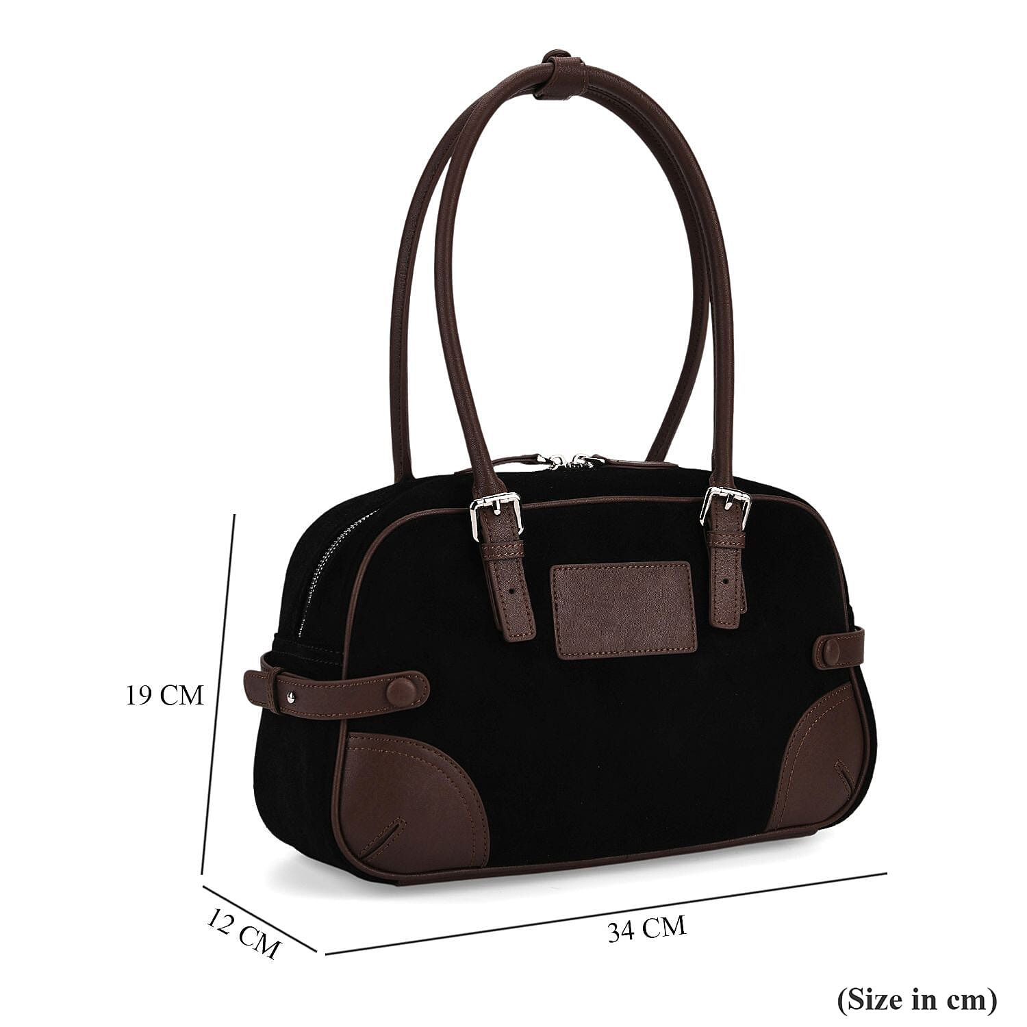 Two-Tone Genuine Leather Structured Bowling Bag - Black