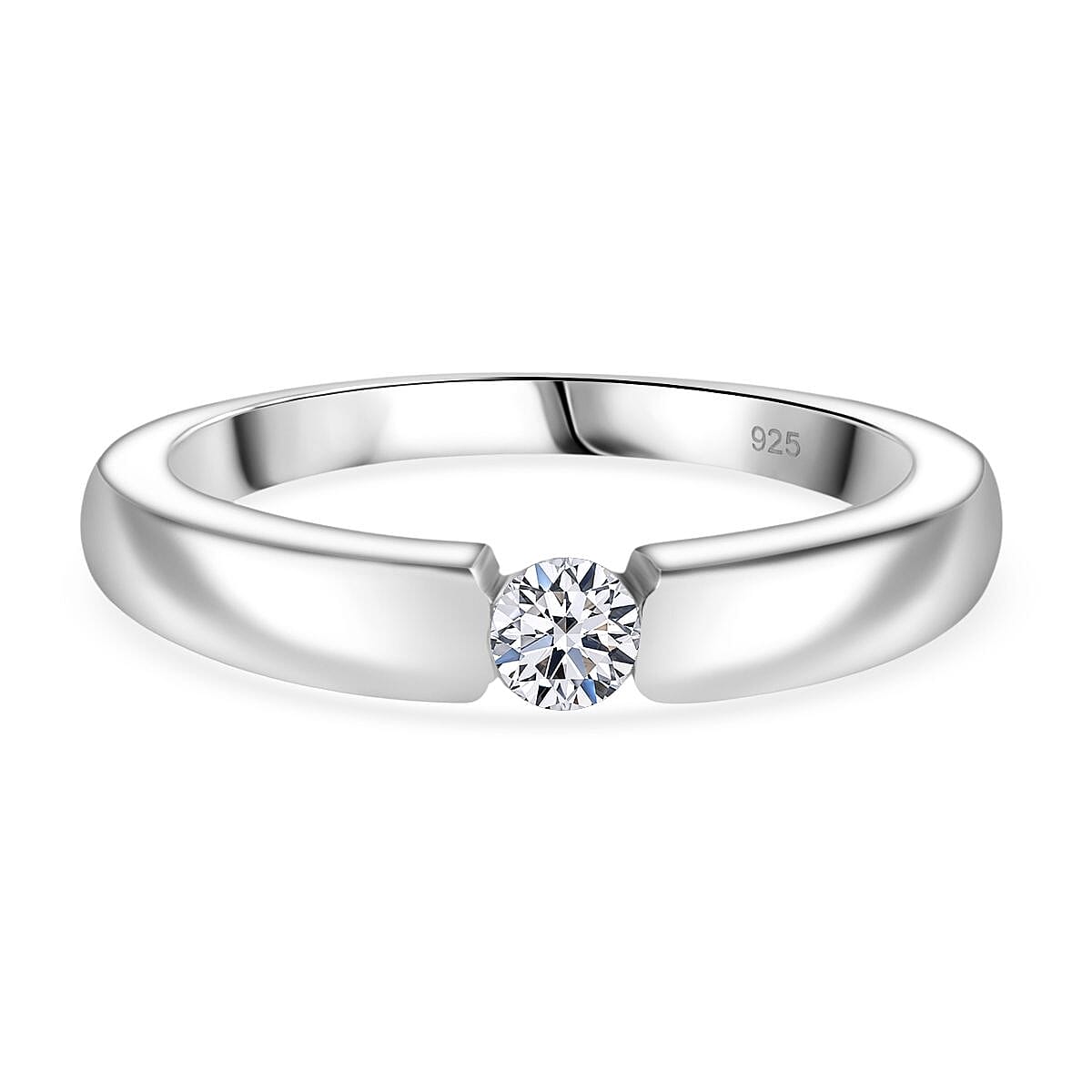 Luxuriant Diamond Lab Grown Diamond (VS-E-F) Solitaire Tension Ring in Rhodium Overlay Sterling Silver