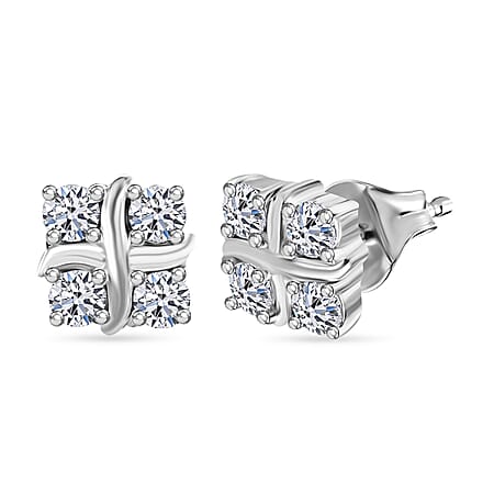 LUXURIANT Lab Grown Diamond (SI-GH) Stud Push Post Earring with Push Back in Rhodium Overlay Sterling Silver LUXURIANT Lab Grown Diamond (SI-GH) Stud Push Post Earring with Push Back in Rhodium Overlay Sterling Silver