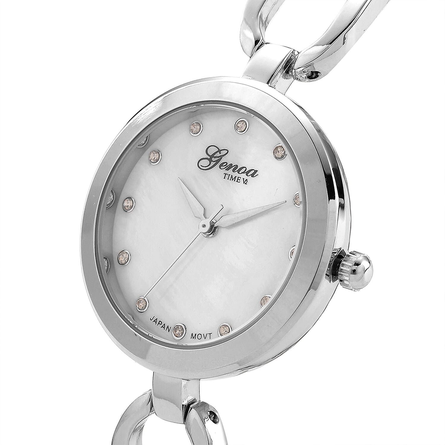 GENOA TIME V2 Miyota 2035 Japan Movt. 3ATM Water Resistant White MOP Dial Ladies Watch with Silver Colour Alloy Chain Strap and Silver-Tone Case