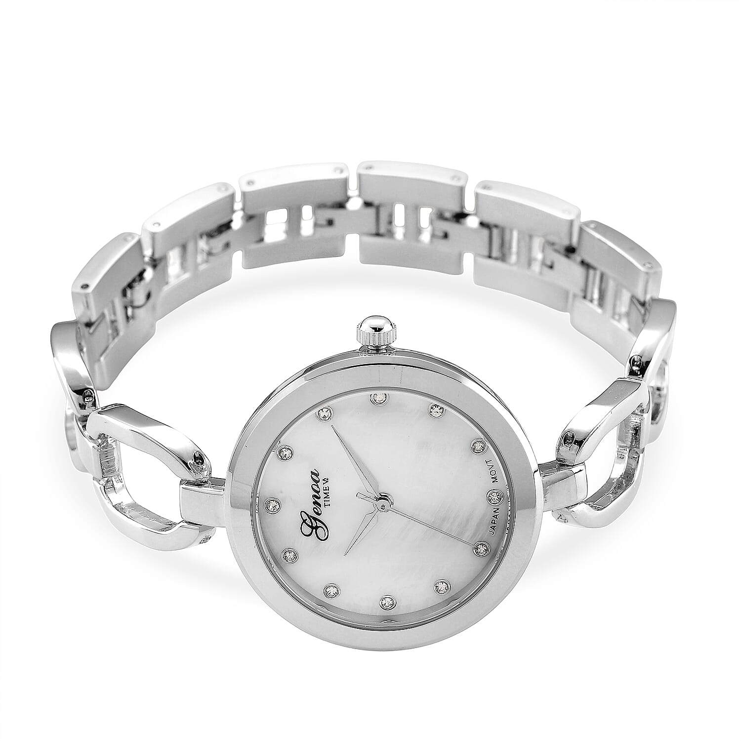 GENOA TIME V2 Miyota 2035 Japan Movt. 3ATM Water Resistant White MOP Dial Ladies Watch with Silver Colour Alloy Chain Strap and Silver-Tone Case