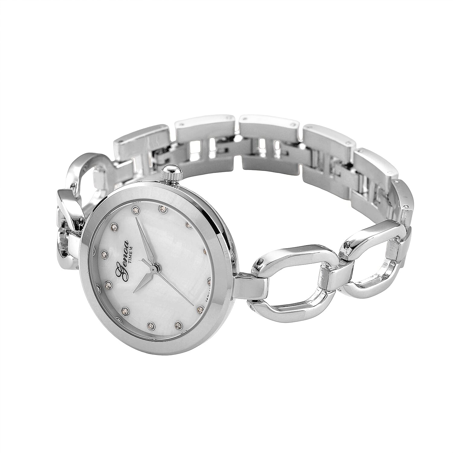 GENOA TIME V2 Miyota 2035 Japan Movt. 3ATM Water Resistant White MOP Dial Ladies Watch with Silver Colour Alloy Chain Strap and Silver-Tone Case