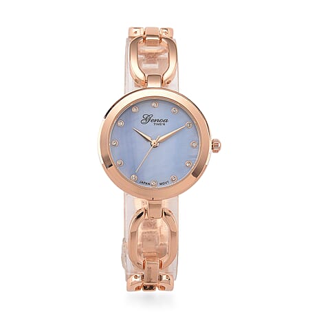 GENOA TIME V2 Miyota 2035 Japan Movt. 3ATM Water Resistant Blue MOP & White Crystal Dial Ladies Watch with Rose Colour Alloy Chain Strap and Rose-Tone Case