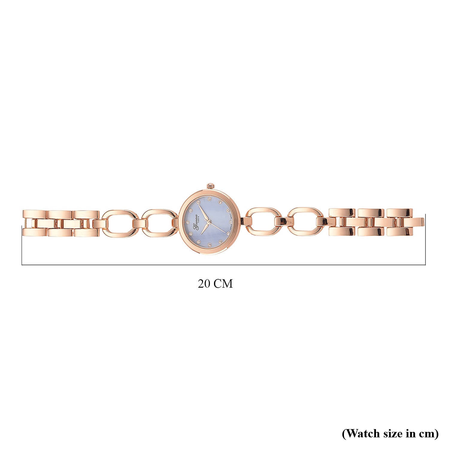 GENOA TIME V2 Miyota 2035 Japan Movt. 3ATM Water Resistant Blue MOP & White Crystal Dial Ladies Watch with Rose Colour Alloy Chain Strap and Rose-Tone Case