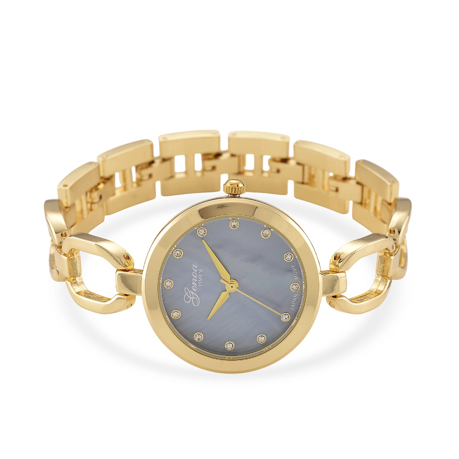 GENOA TIME V2 Miyota 2035 Japan Movt. 3ATM Water Resistant White Crystal & Grey MOP Dial Ladies Watch with Gold Colour Alloy Chain Strap and Gold-Tone Case