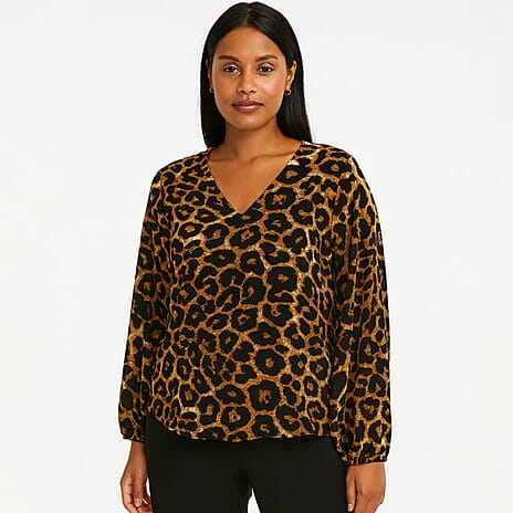 - Maisi V-Neck Leopard Print Ballon Sleeve Top (Size XL)