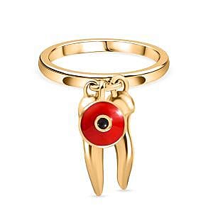 GP Chilli Pepper Collection - Blue Sapphire Enamelled Charm Ring in 18K Vermeil Yellow Gold Plated Sterling Silver