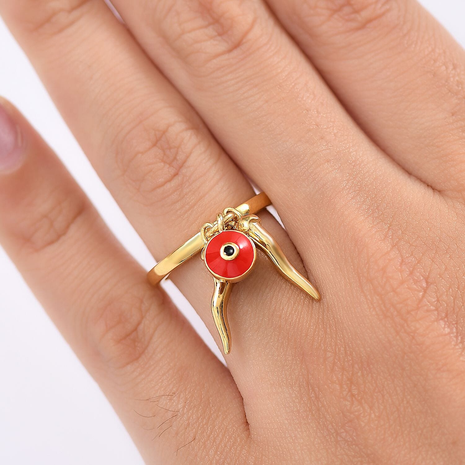 GP Chilli Pepper Collection - Blue Sapphire Enamelled Charm Ring in 18K Vermeil Yellow Gold Plated Sterling Silver
