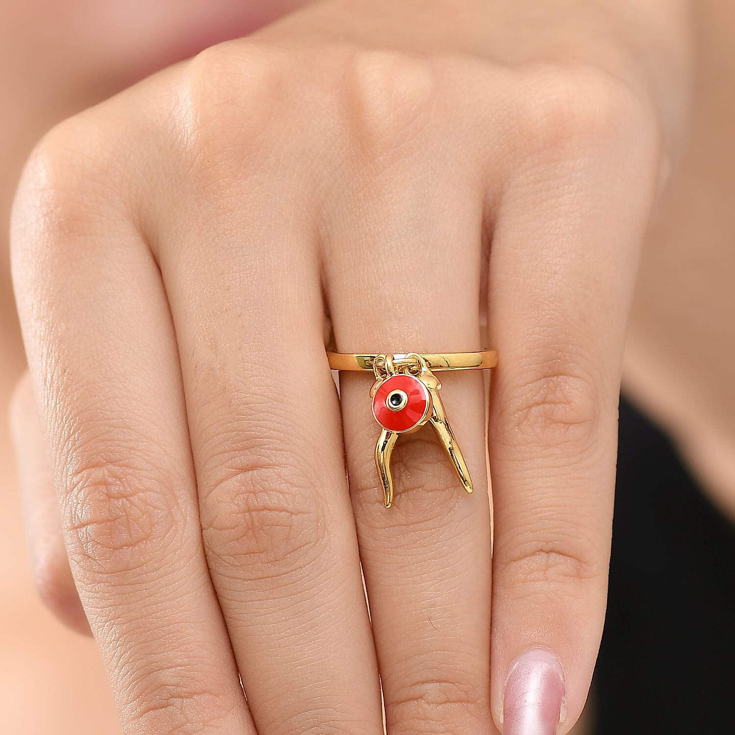 GP Chilli Pepper Collection - Blue Sapphire Enamelled Charm Ring in 18K Vermeil Yellow Gold Plated Sterling Silver