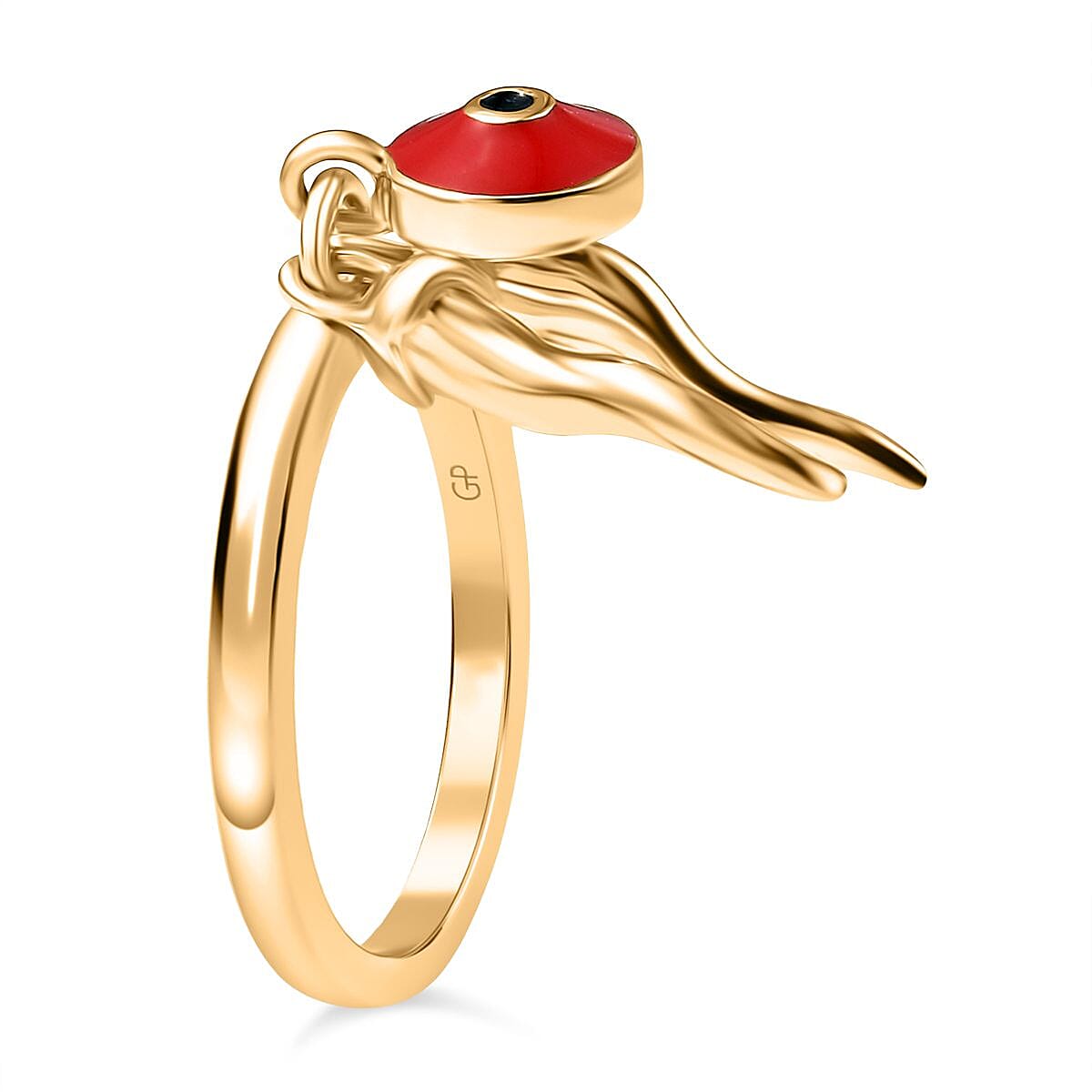 GP Chilli Pepper Collection - Blue Sapphire Enamelled Charm Ring in 18K Vermeil Yellow Gold Plated Sterling Silver