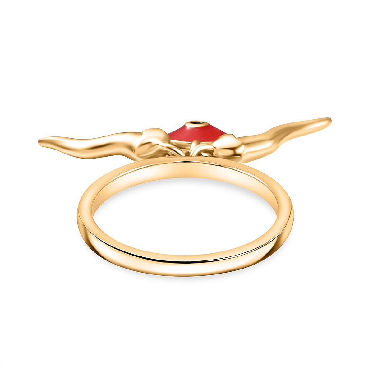 GP Chilli Pepper Collection - Blue Sapphire Enamelled Charm Ring in 18K Vermeil Yellow Gold Plated Sterling Silver