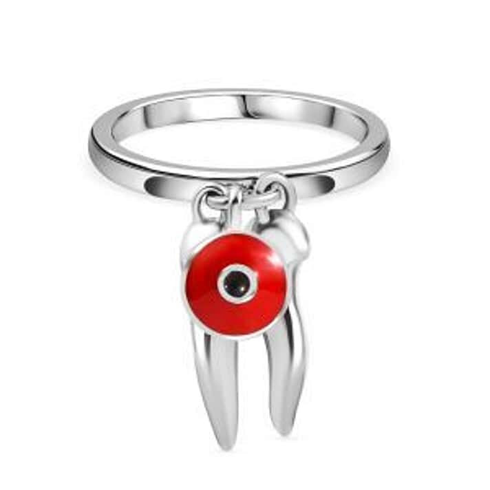 GP Chilli Pepper Collection - Enamelled Chilli Charm Ring in Rhodium Overlay Sterling Silver