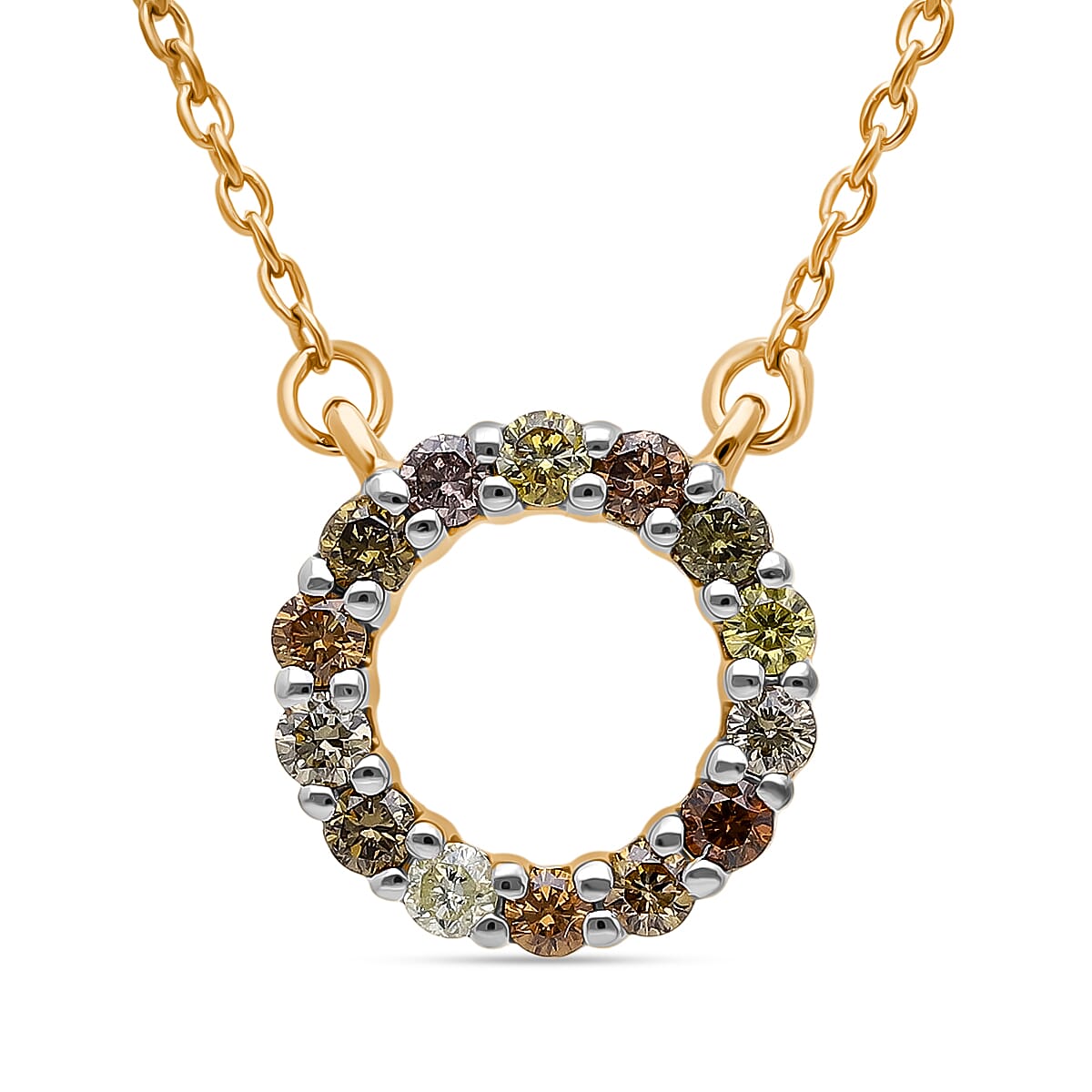 Multi Diamond Circle Necklace (Size - 18-20) in Vermeil Yellow Gold Plated Sterling Silver