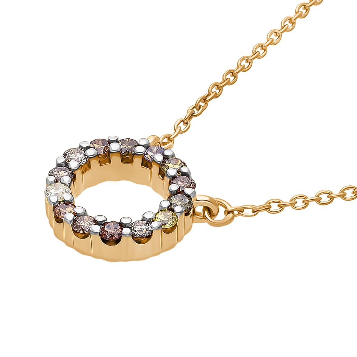 Multi Diamond Circle Necklace (Size - 18-20) in Vermeil Yellow Gold Plated Sterling Silver