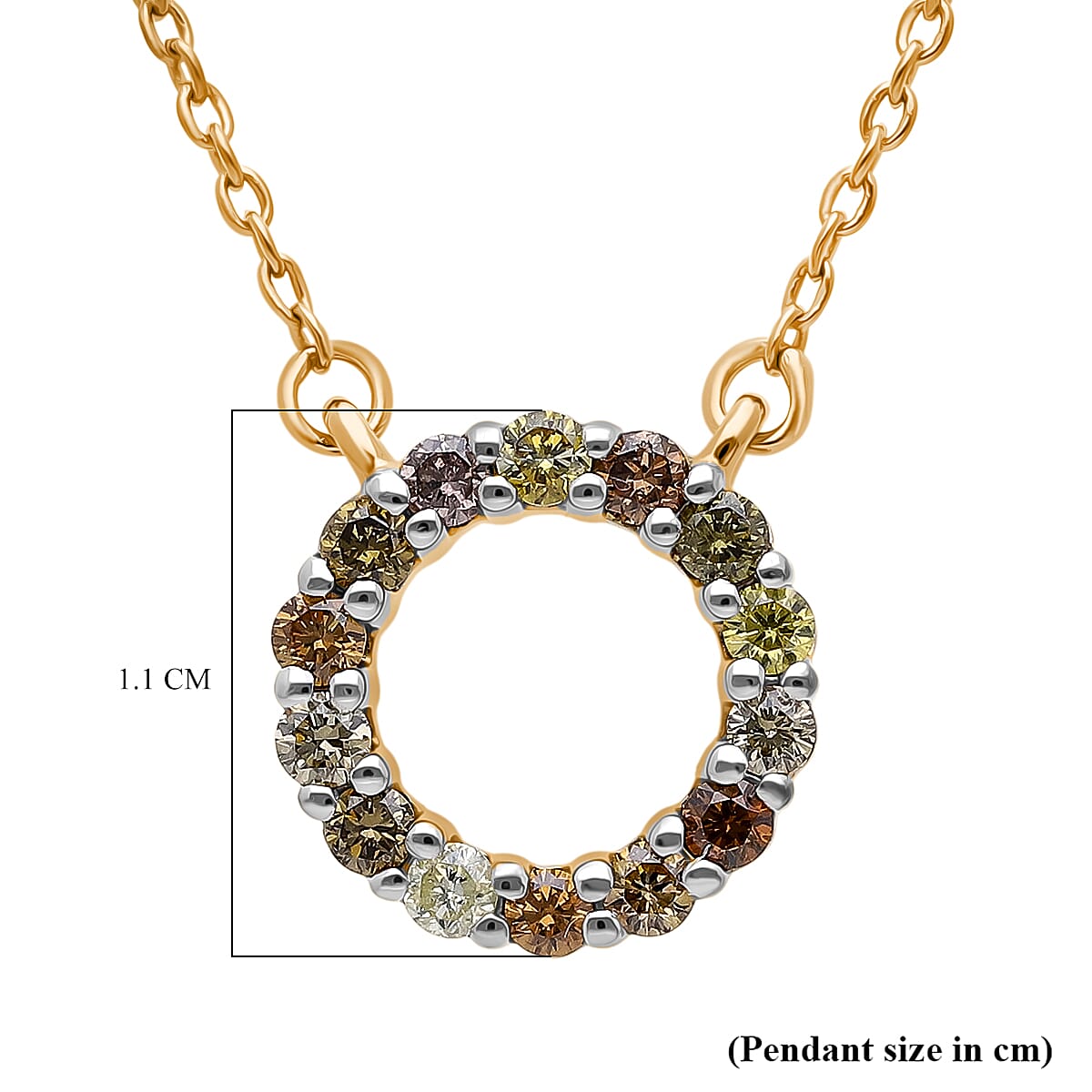 Multi Diamond Circle Necklace (Size - 18-20) in Vermeil Yellow Gold Plated Sterling Silver