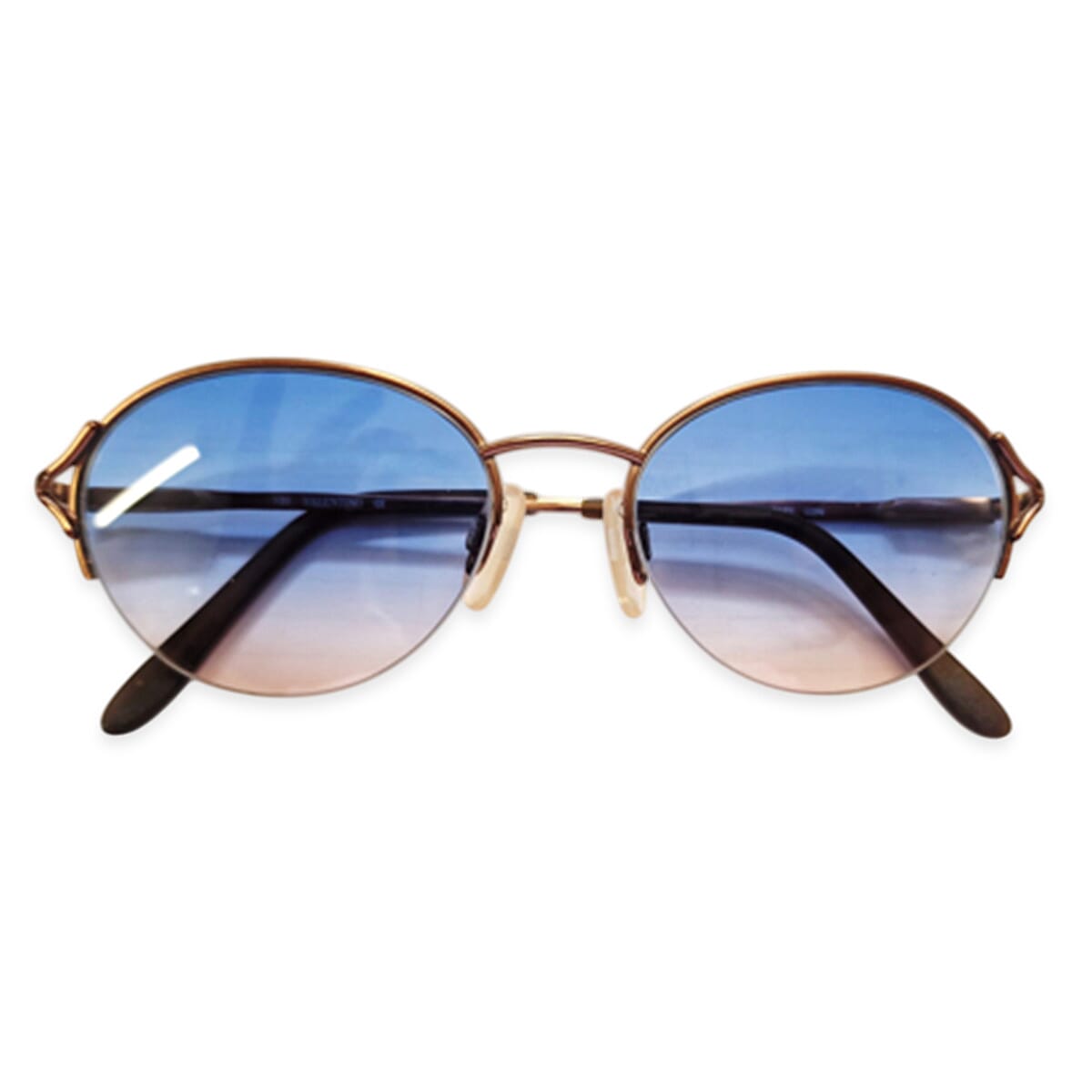 Valentino Stylish Brown Metal Oval Sunglasses with Blue & Pink Ombre Lenses