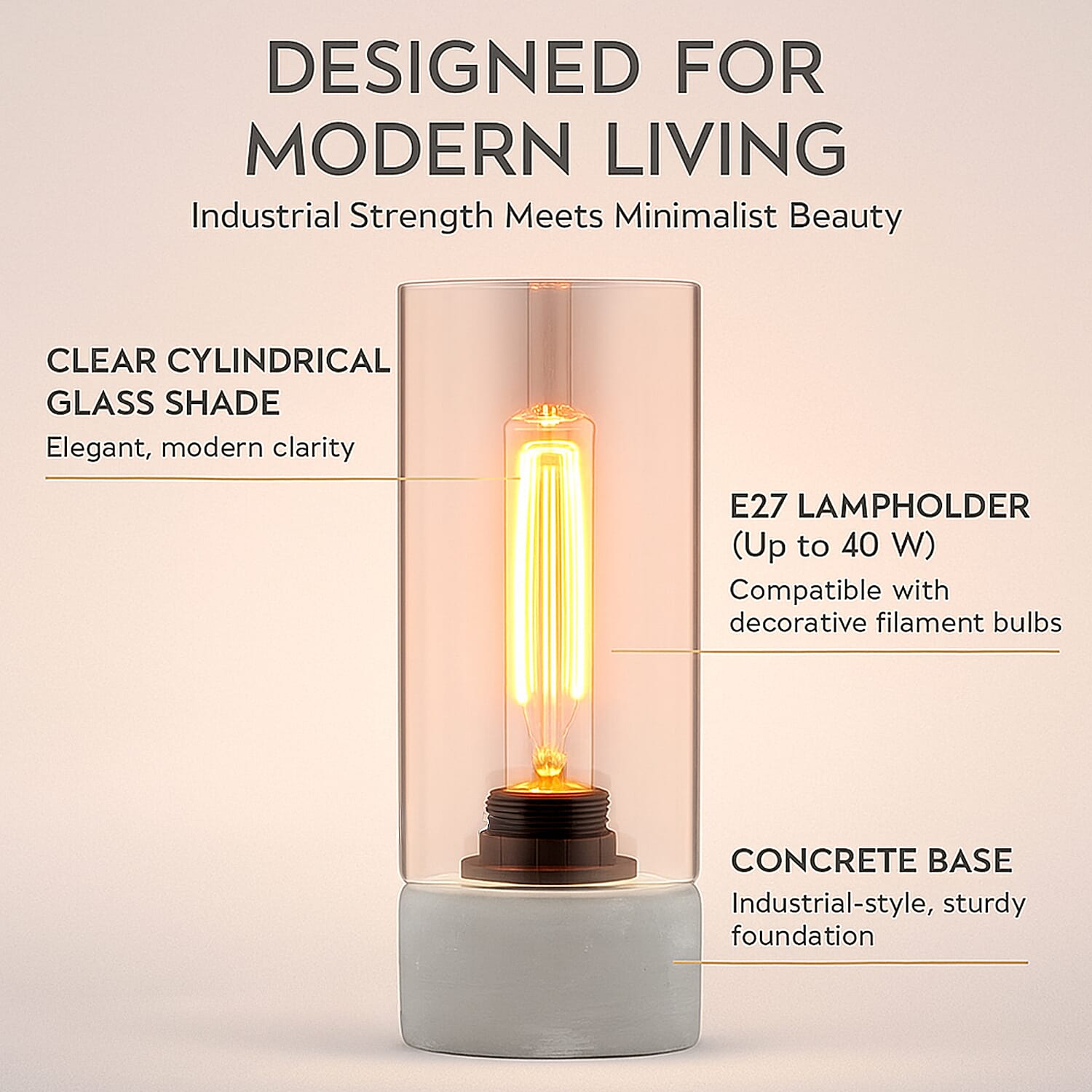 Table Lamp with Clear Glass Shade - 28.5cm