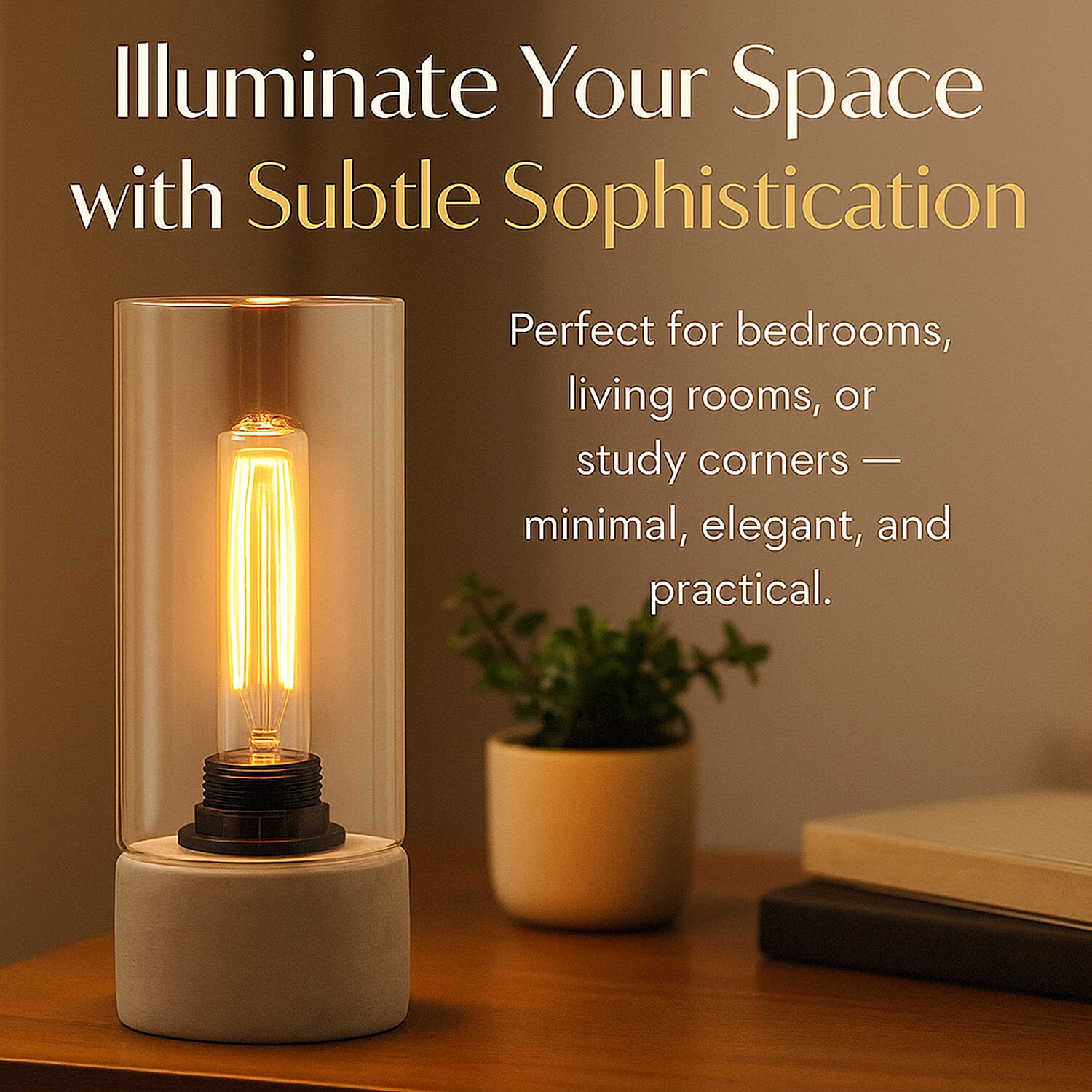 Table Lamp with Clear Glass Shade - 28.5cm